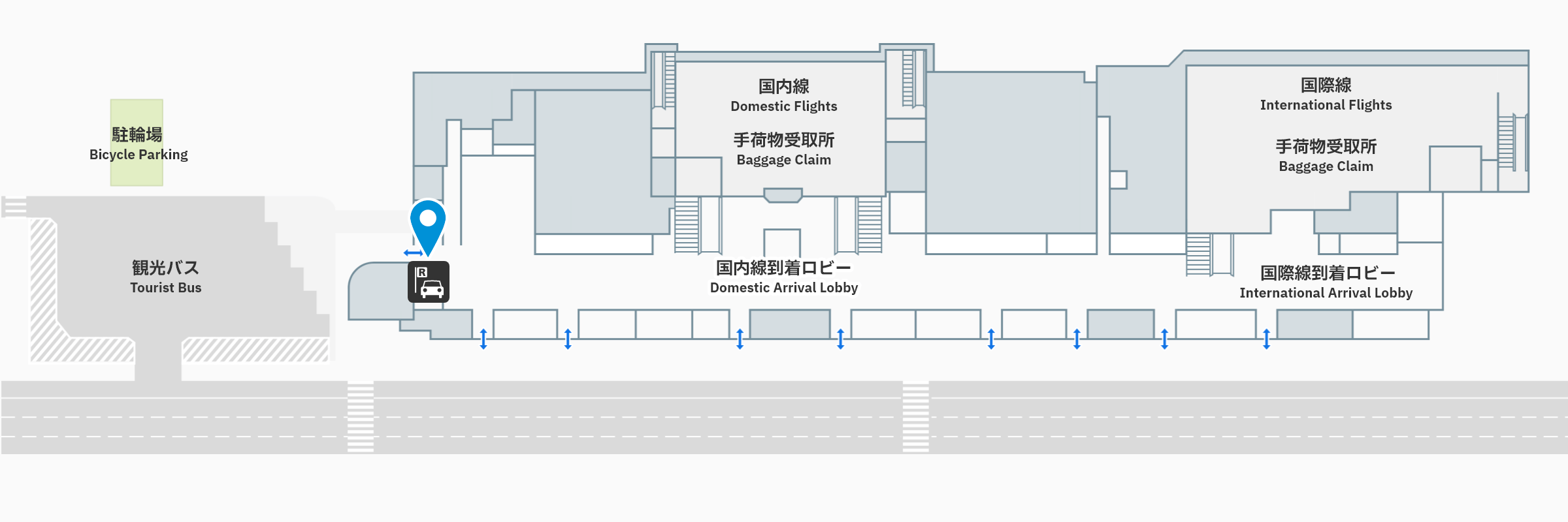レンタカー受付カウンターのフロアガイド