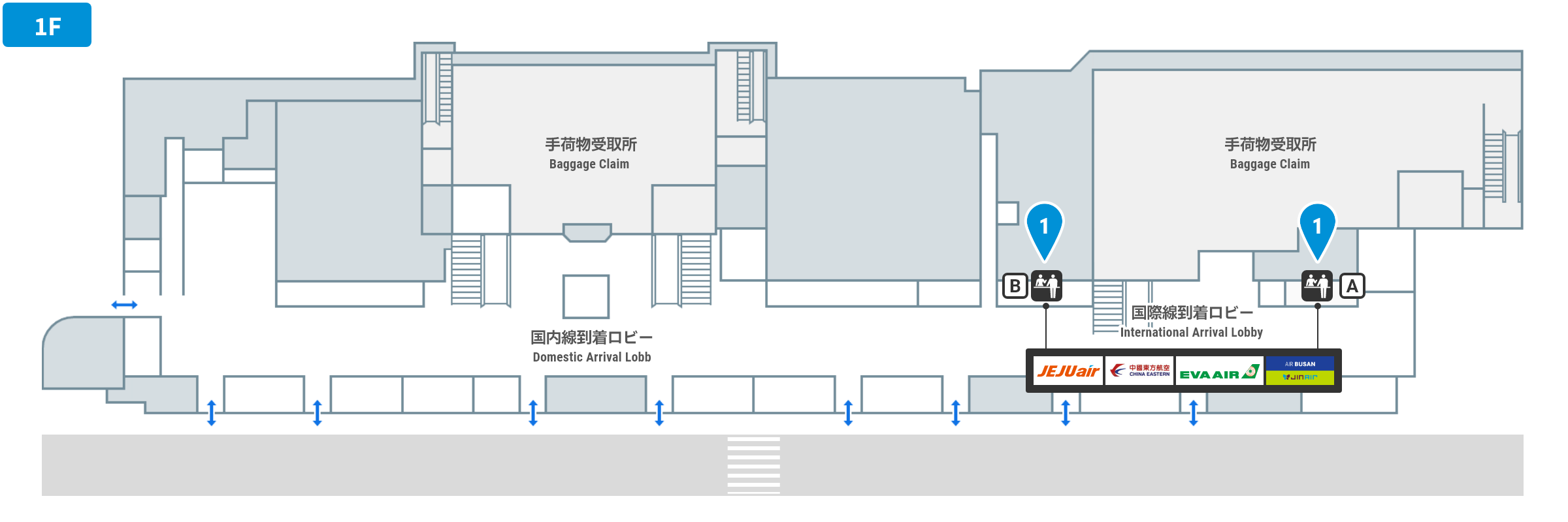 国際線出発時のチェックイン（搭乗手続き）1階のフロアガイド