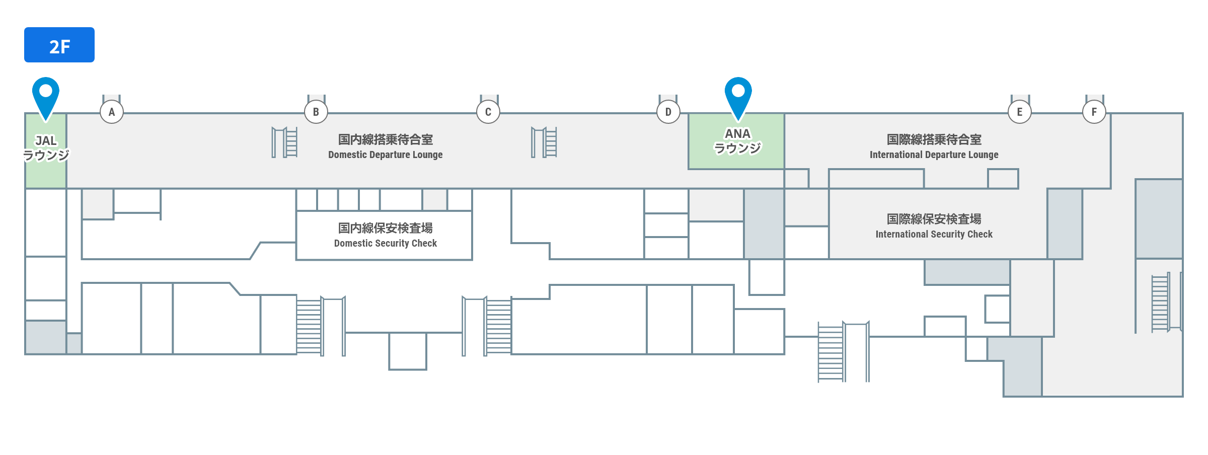 航空会社ラウンジのフロアガイド