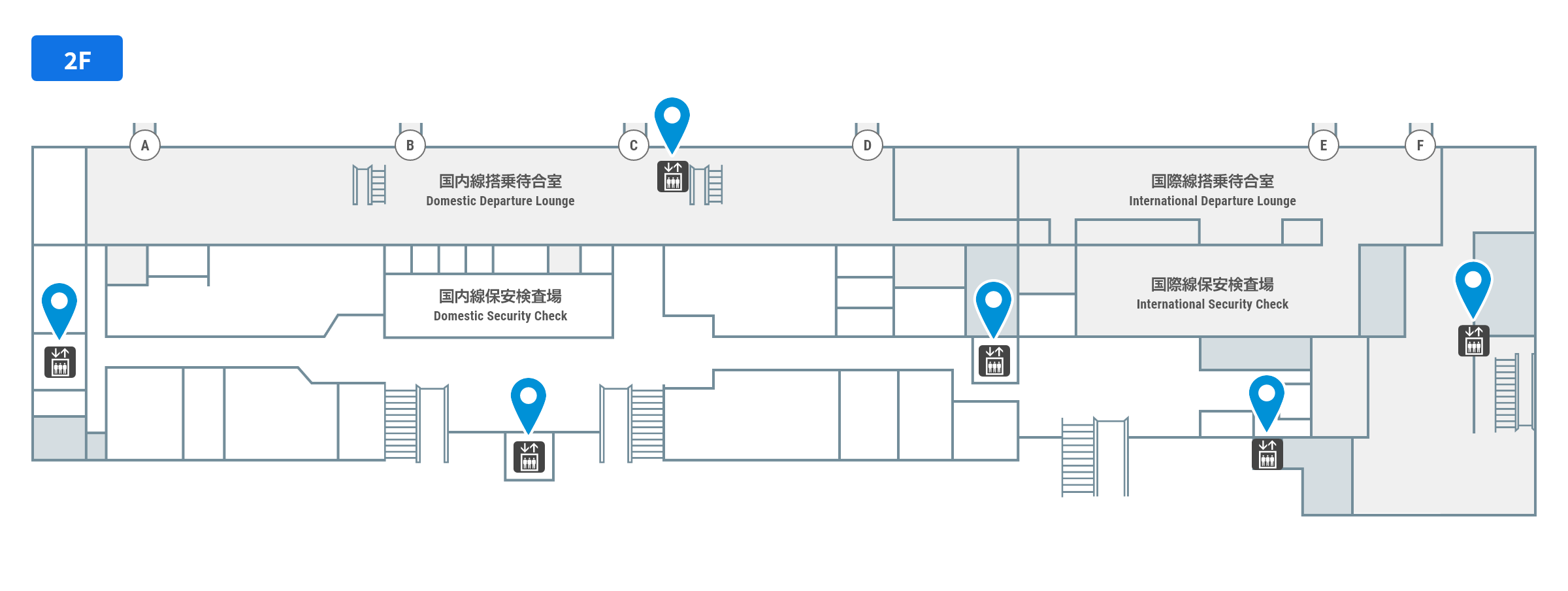 エレベーターの2階のフロアガイド