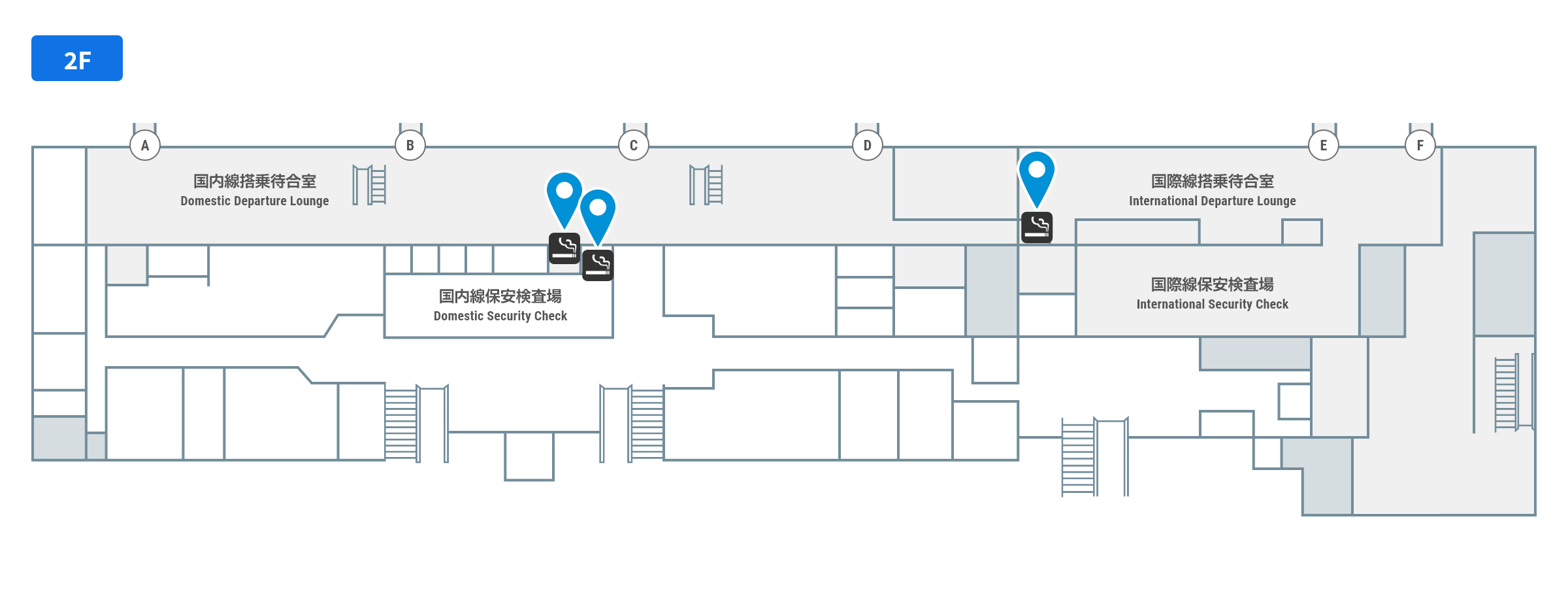 喫煙所の2階のフロアガイド